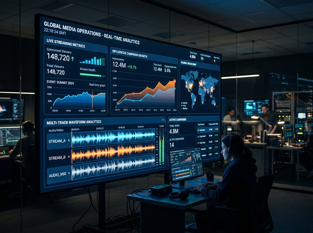 Sire Media global live streaming and influencer campaign performance analytics dashboard.
